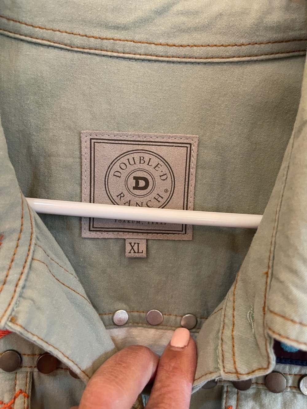 Double D Ranch Khaki Button-Down with Red & Blue Horse Panel - Picture 6 of 8